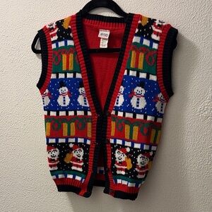 Vintage Avon "Ugly" Christmas Holiday Sweater Vest with Snowmen and Santa